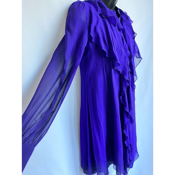 Armani Exchange Retro 100% Silk Purple Ruffle Button Down Dress Size 2 Formal - Picture 3 of 11